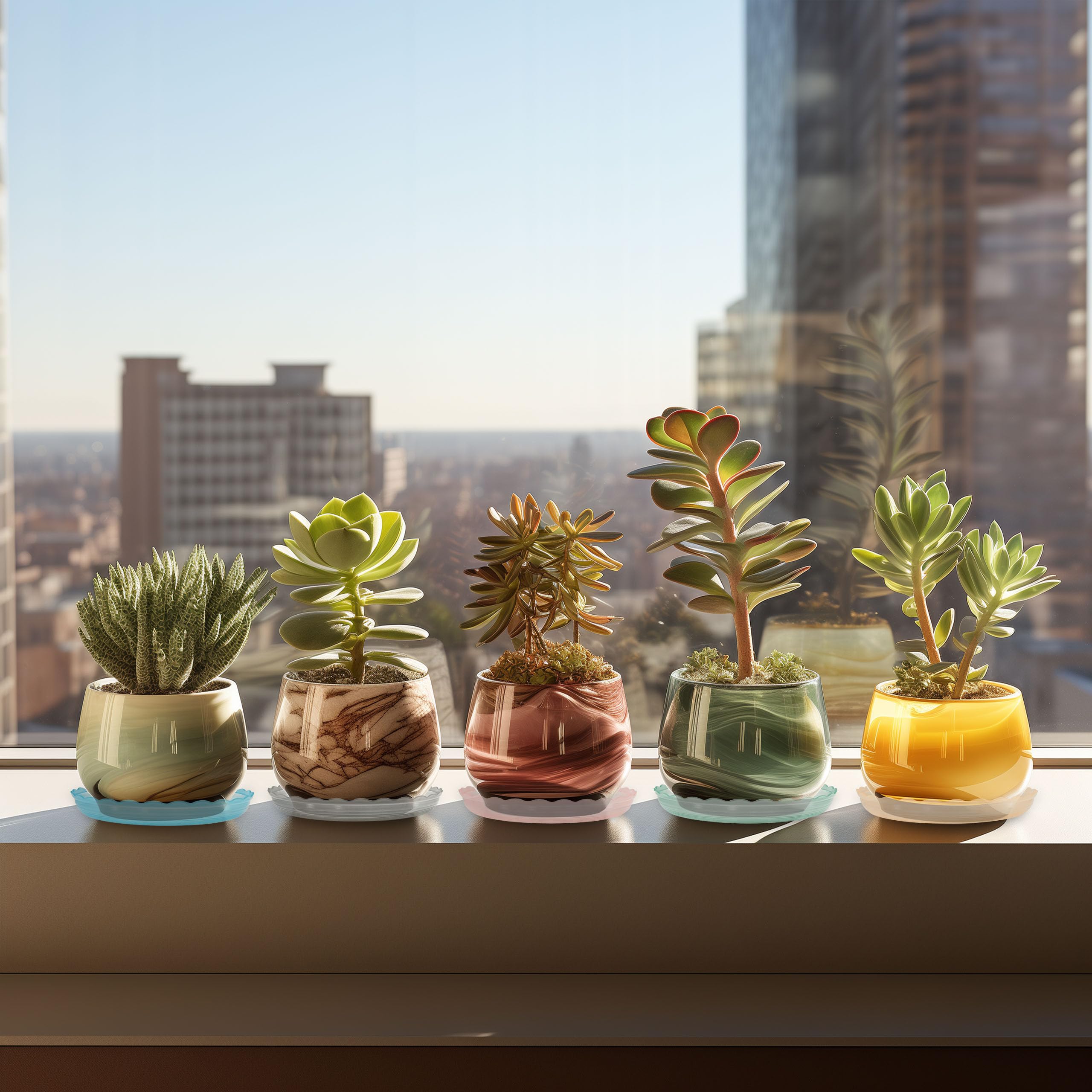 ECOESPTI Clear Plant Saucer Set showing multiple trays