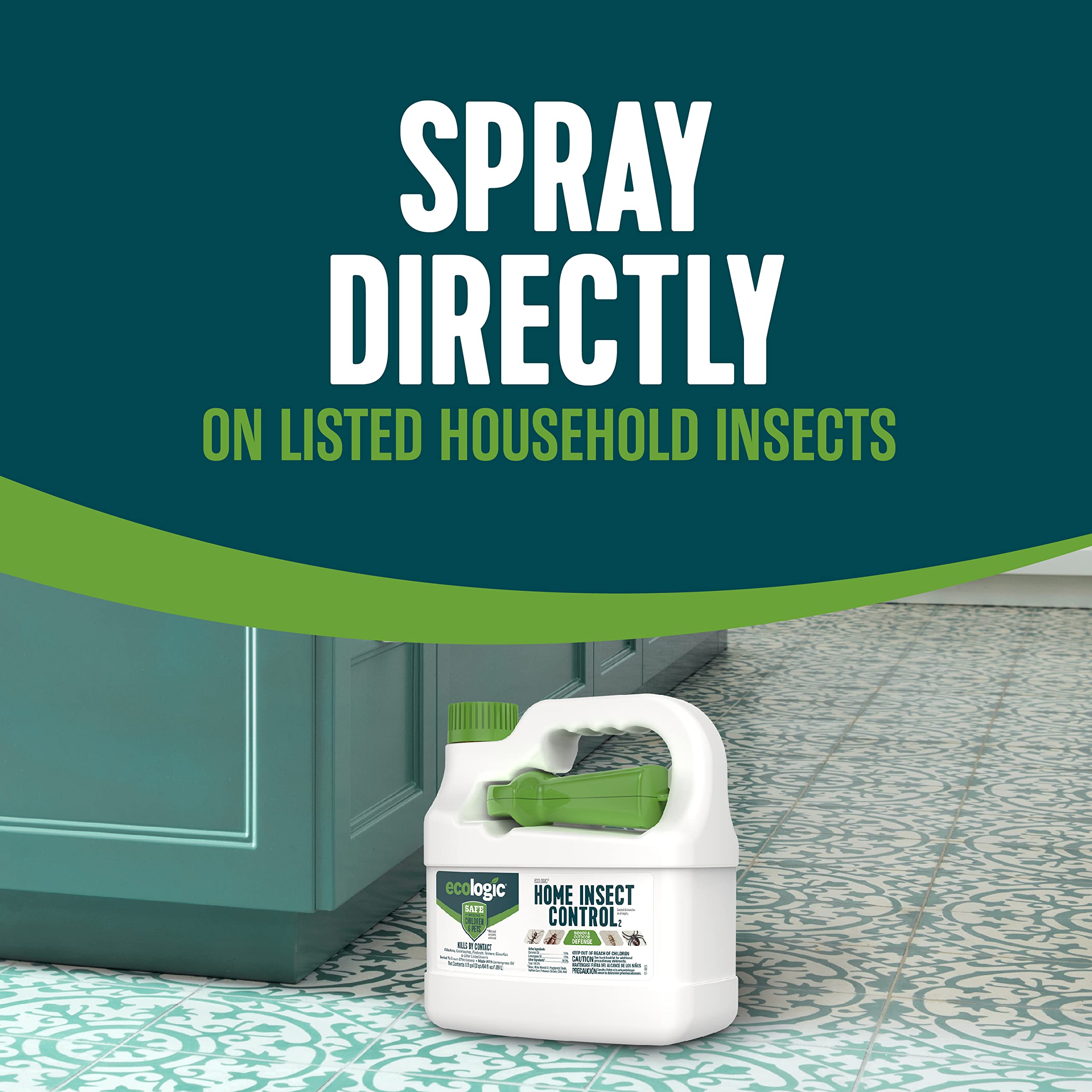 EcoLogic Home Insect Control Spray 64oz features list on the packaging