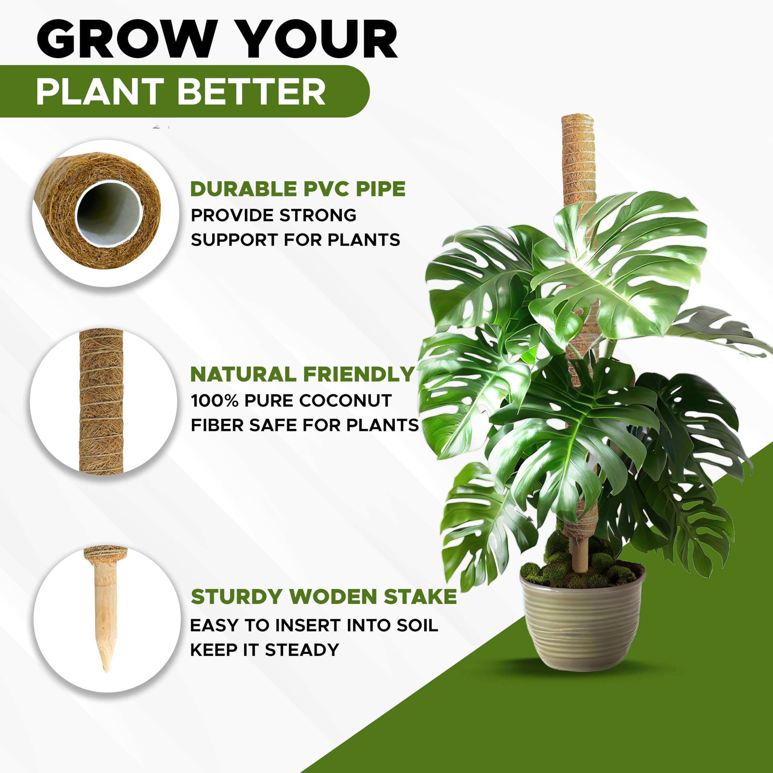 EcoNour moss pole with ties and twine