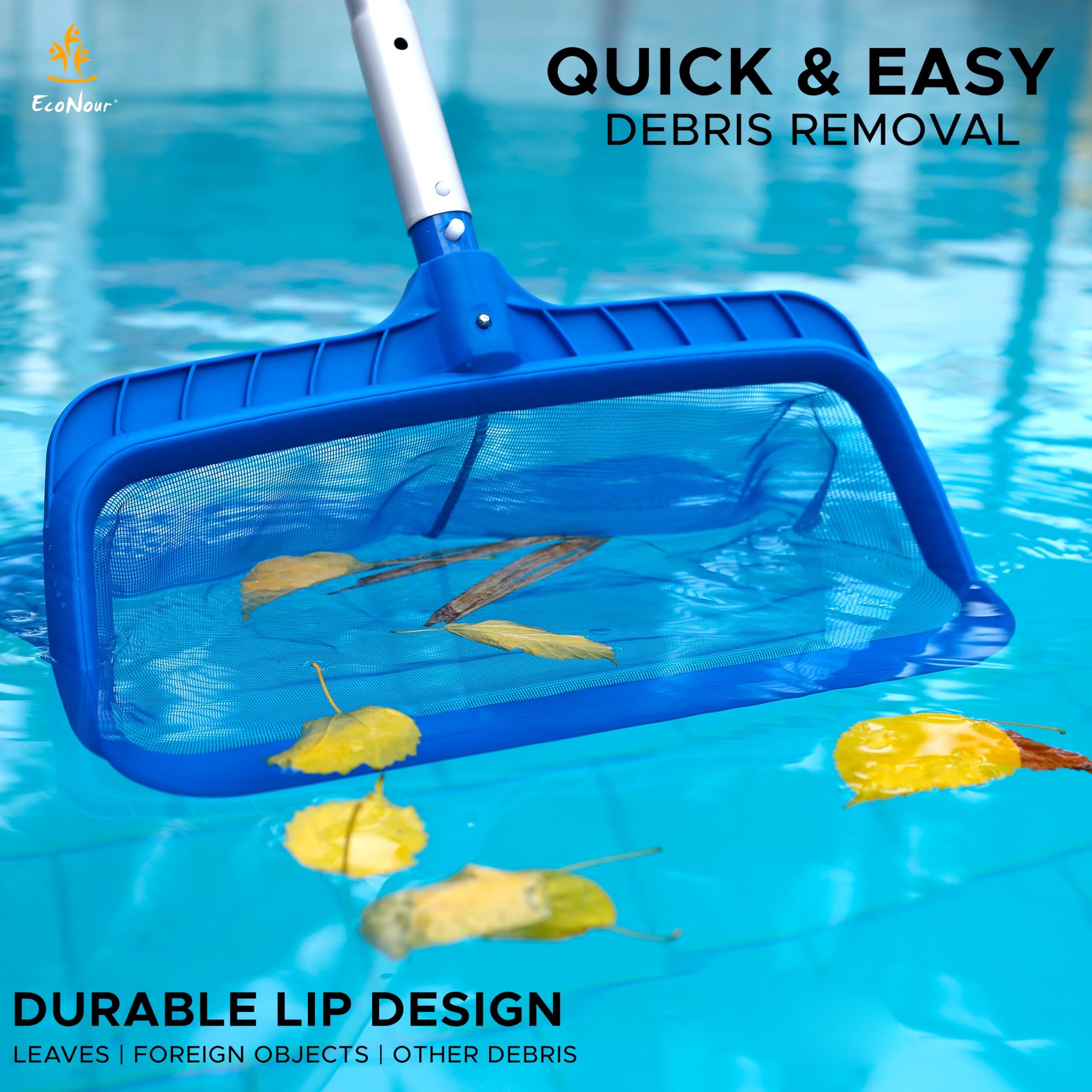 EcoNour Pool Skimmer Net back view showing attachment buttons