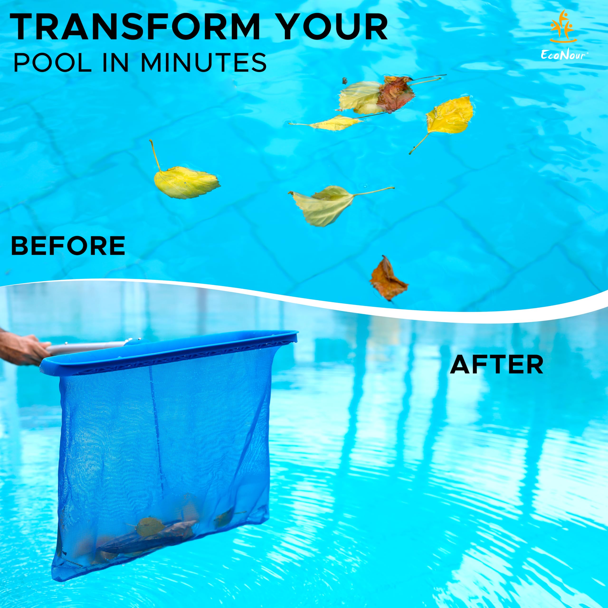 EcoNour Pool Skimmer Net side view showing dimensions