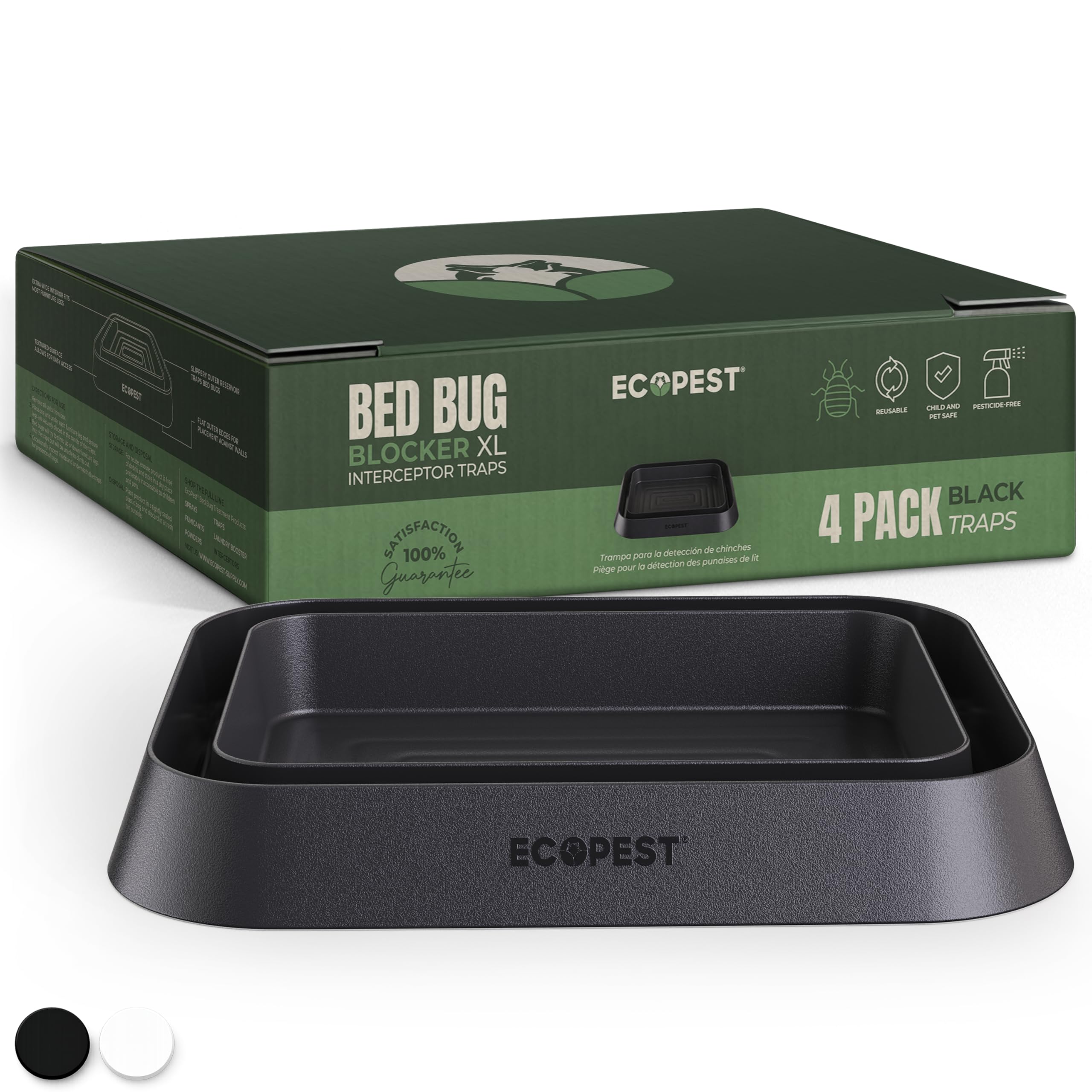 ECOPEST Bed Bug Blocker XL Interceptor Trap front view, black