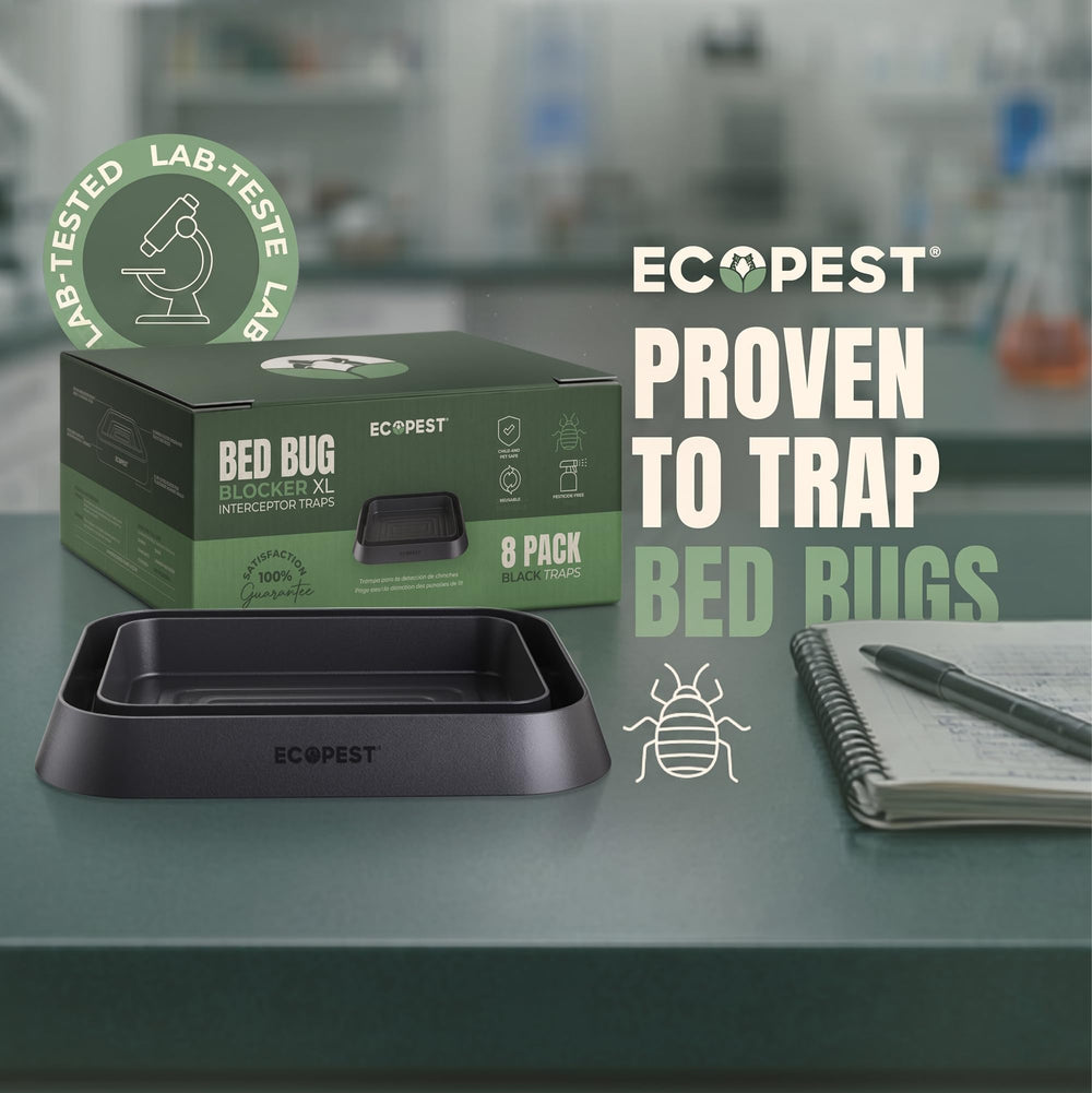 ECOPEST Bed Bug Blocker XL Trap placed under furniture leg