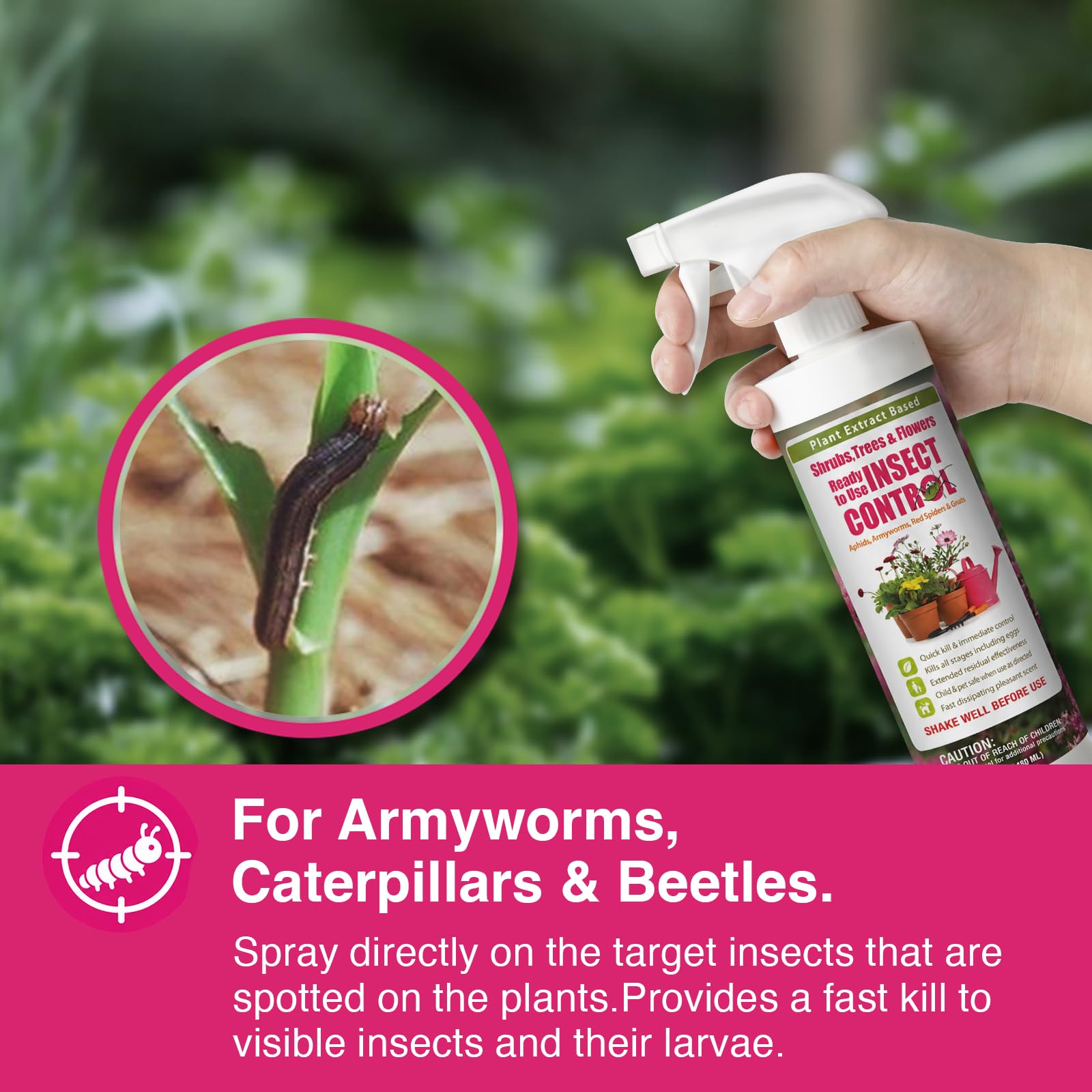 EcoVenger Garden Insect Control 16 oz bottle standing on a garden table