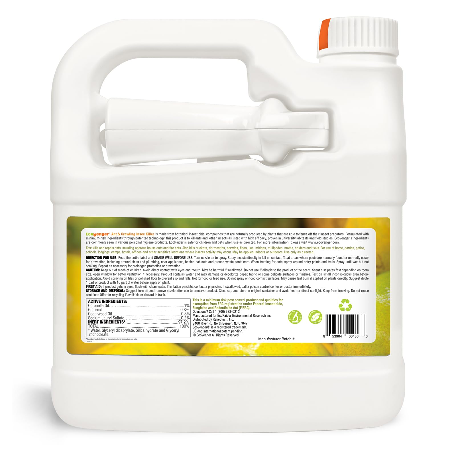 EcoVenger spray bottle side view with label details