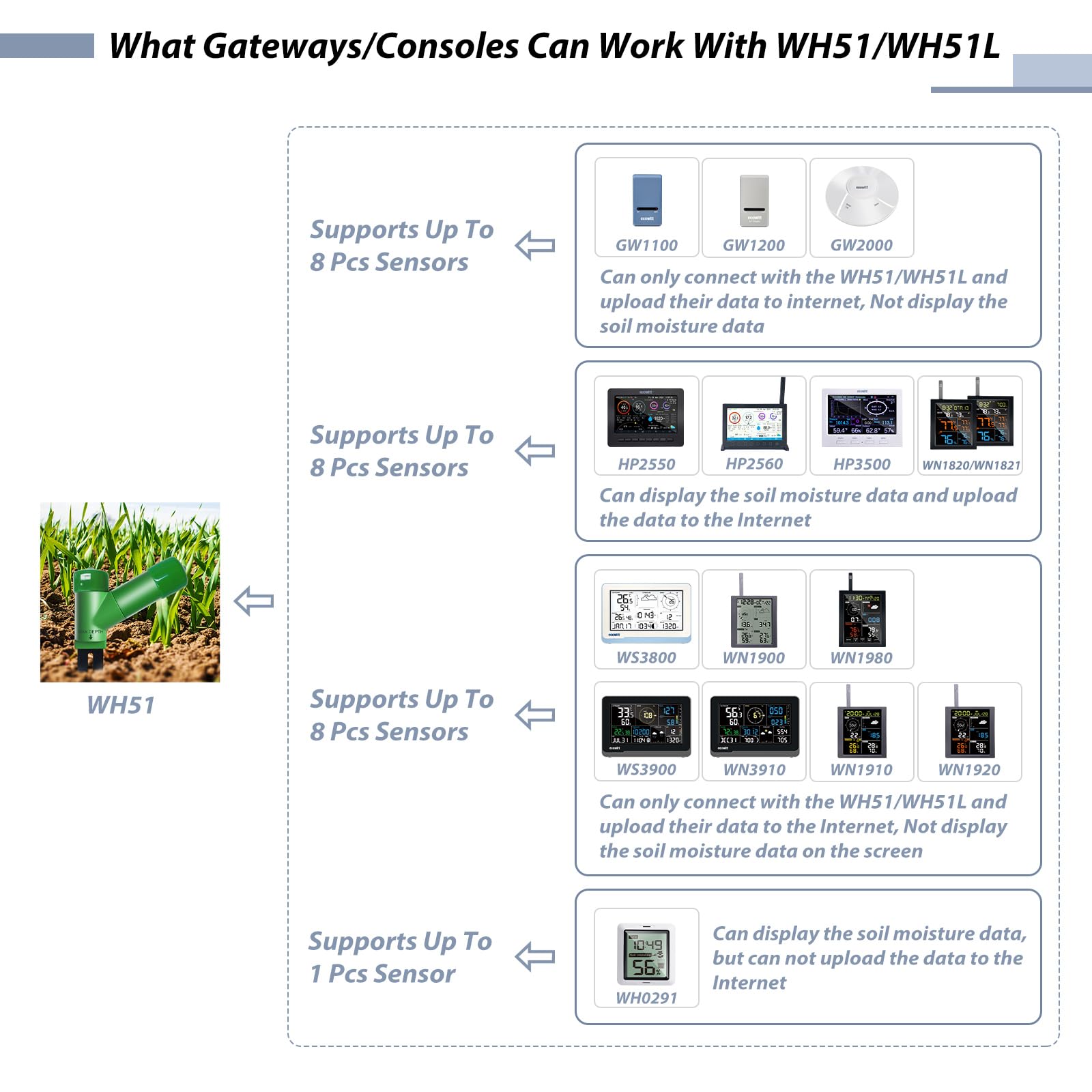 ECOWITT WH51 Soil Moisture Sensor with gateway console