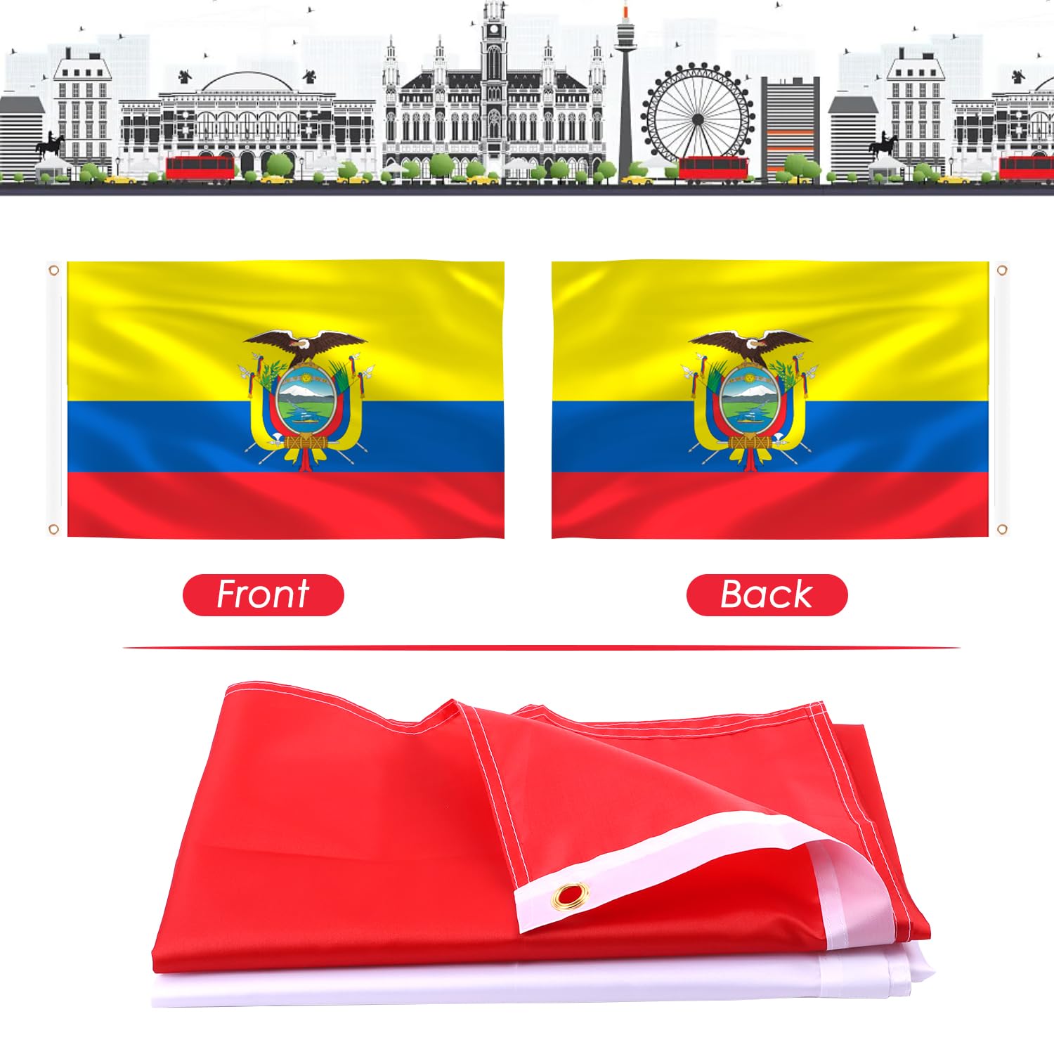 Ecuador Flag with double stitching and brass grommets
