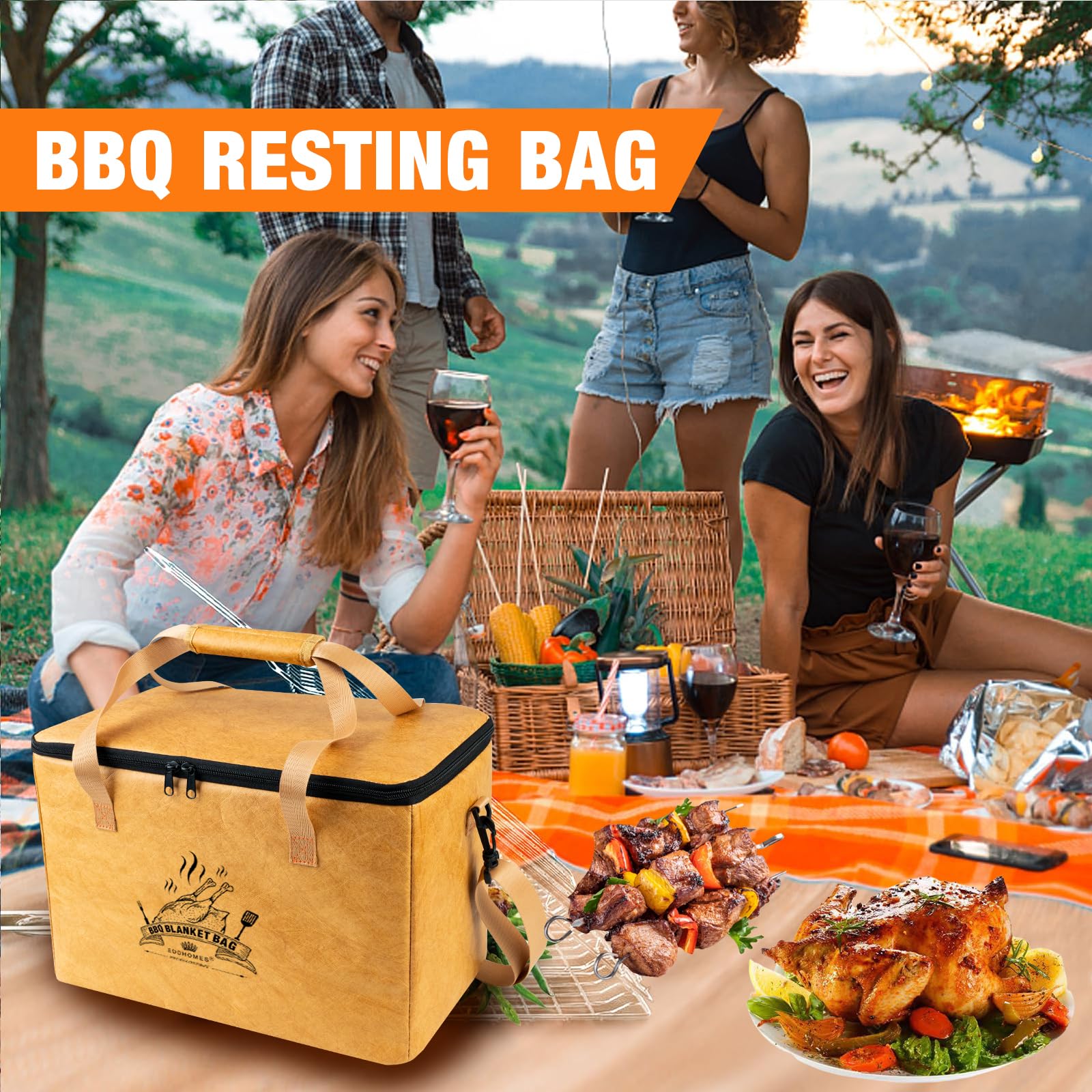 EddHomes BBQ Blanket Bag opened with meat inside