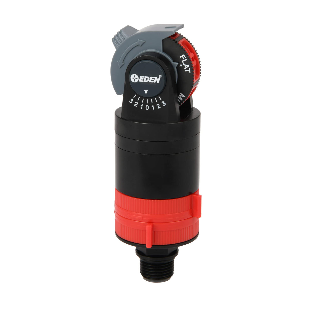 Eden 5-Pattern Rotary Sprinkler Head front view in red and black