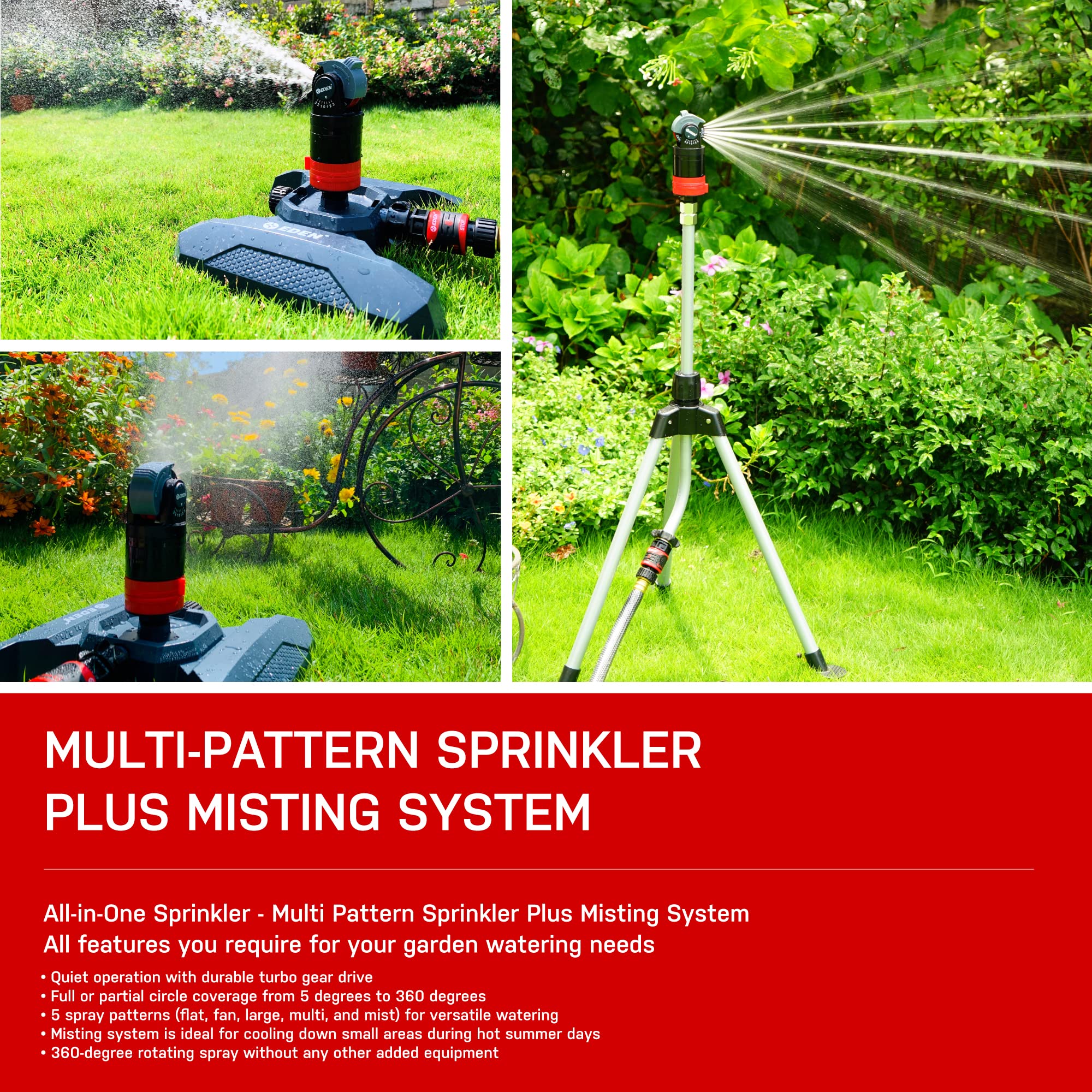 Eden 5-Pattern Rotary Sprinkler Head in use in a garden setting