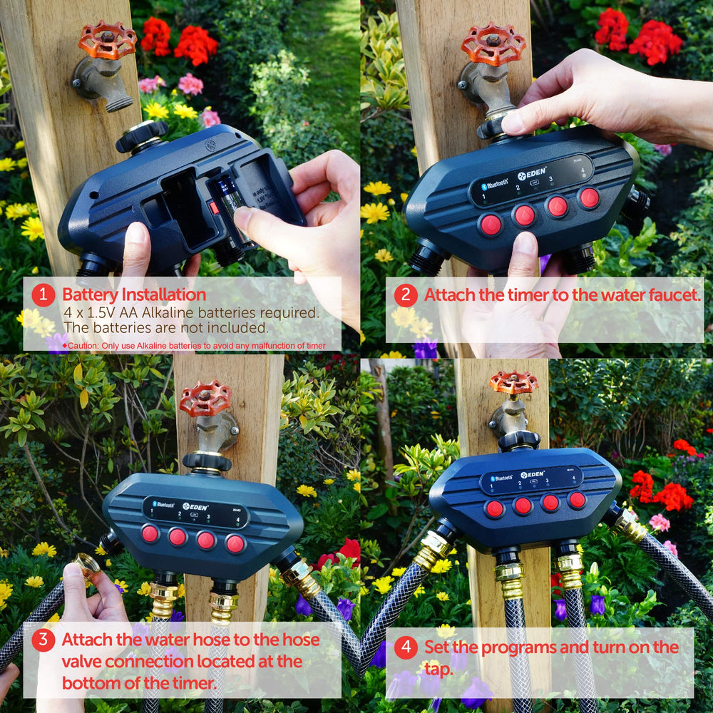Eden 93443 Bluetooth Water Timer in garden setting with plants