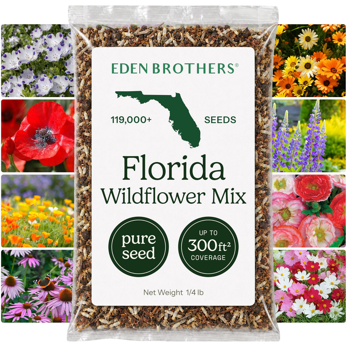 Eden Brothers Florida Wildflower Seeds 1/4 lb packaging front view