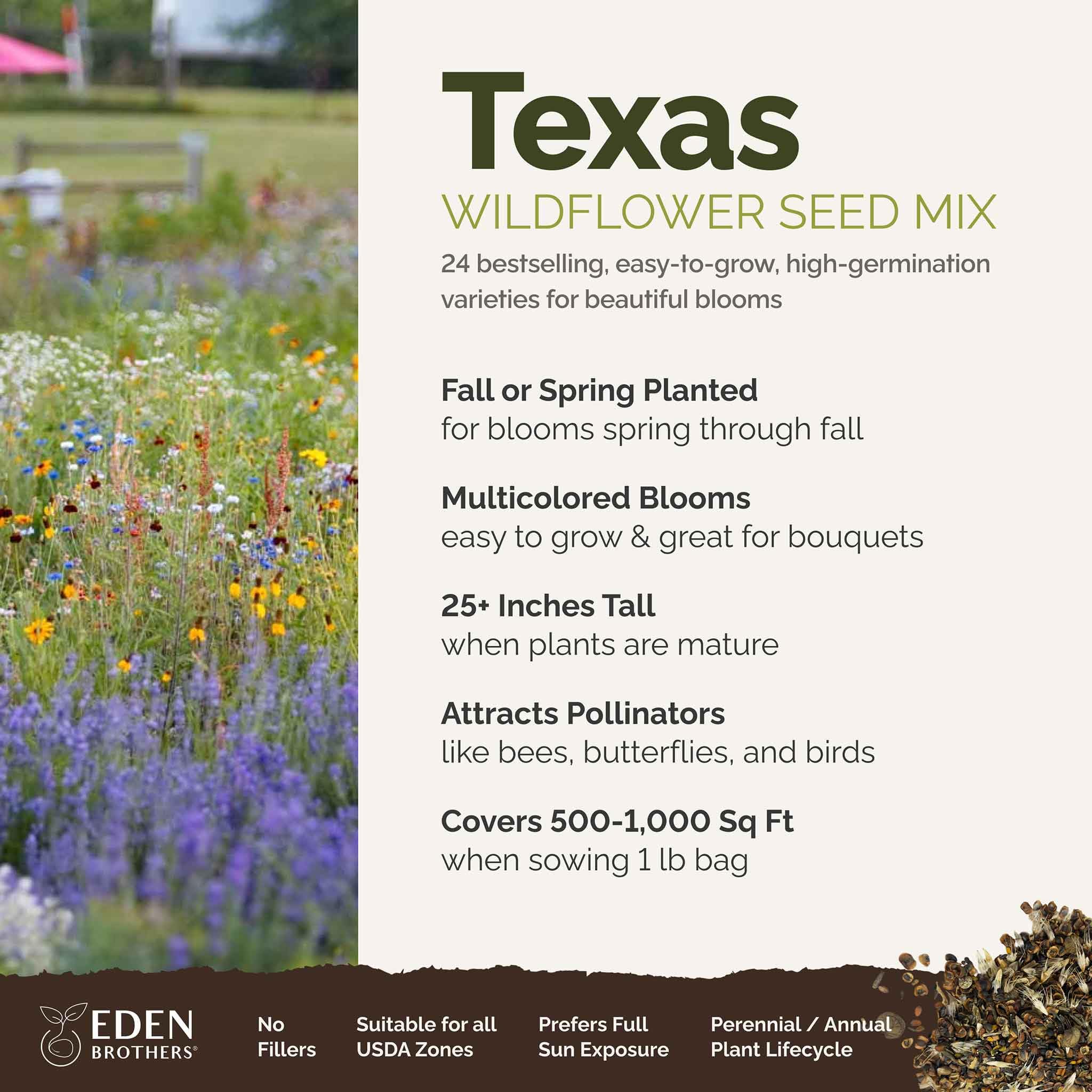 Eden Brothers Texas Wildflower Mixed Seeds packaging side view