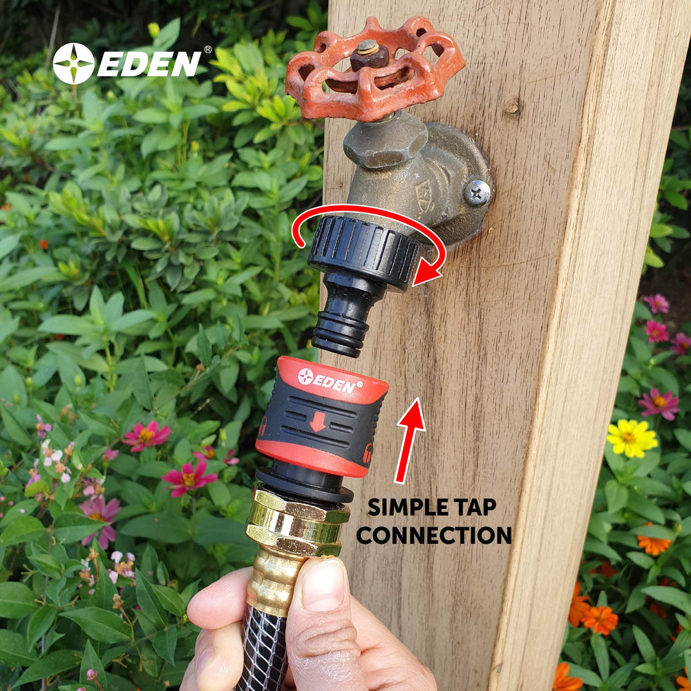 Eden hose connector with ergonomic grip design