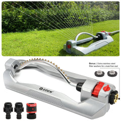 Eden Metal 2-Way Oscillating Sprinkler showing brass nozzles
