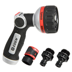 Eden Metal 6-Pattern Hose Nozzle front view with thumb control
