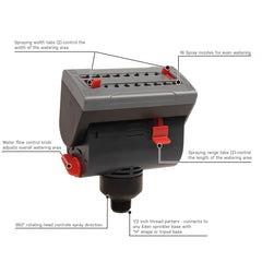 Eden Mini Turbo Oscillating Sprinkler Head showing adjustable width tabs