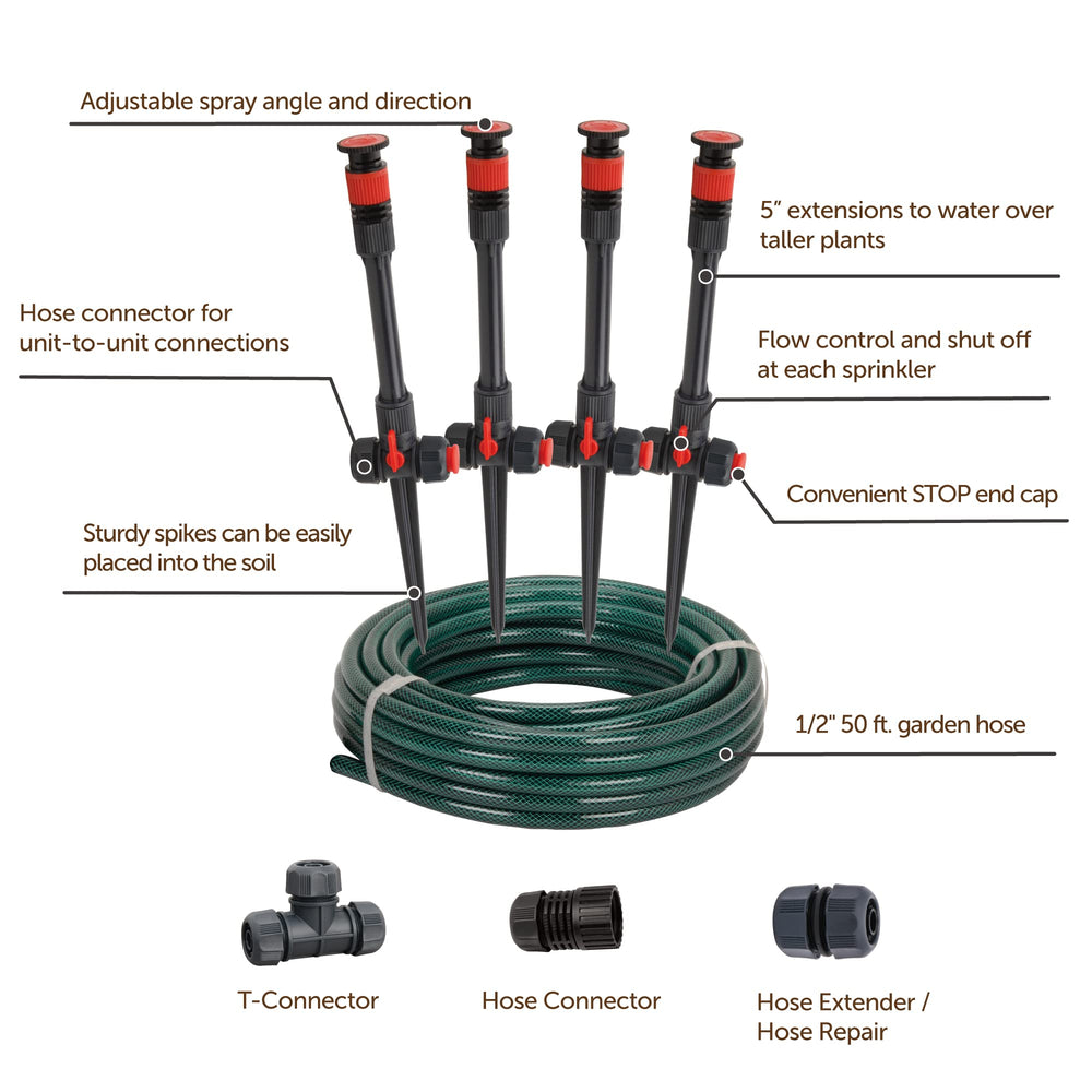 Eden sprinkler system installation with riser extensions in garden