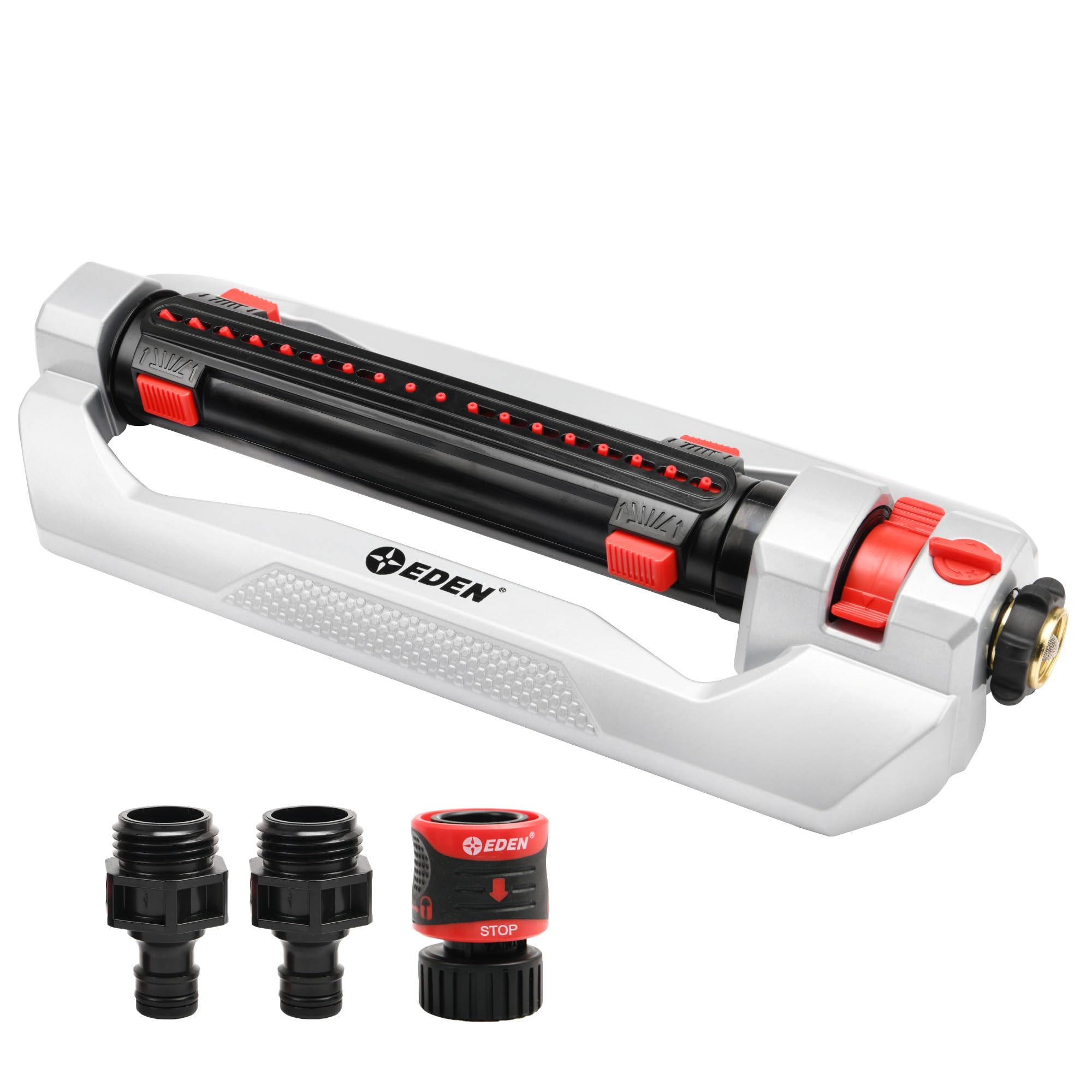 Eden Turbo Oscillating Sprinkler front view with adjustable nozzles