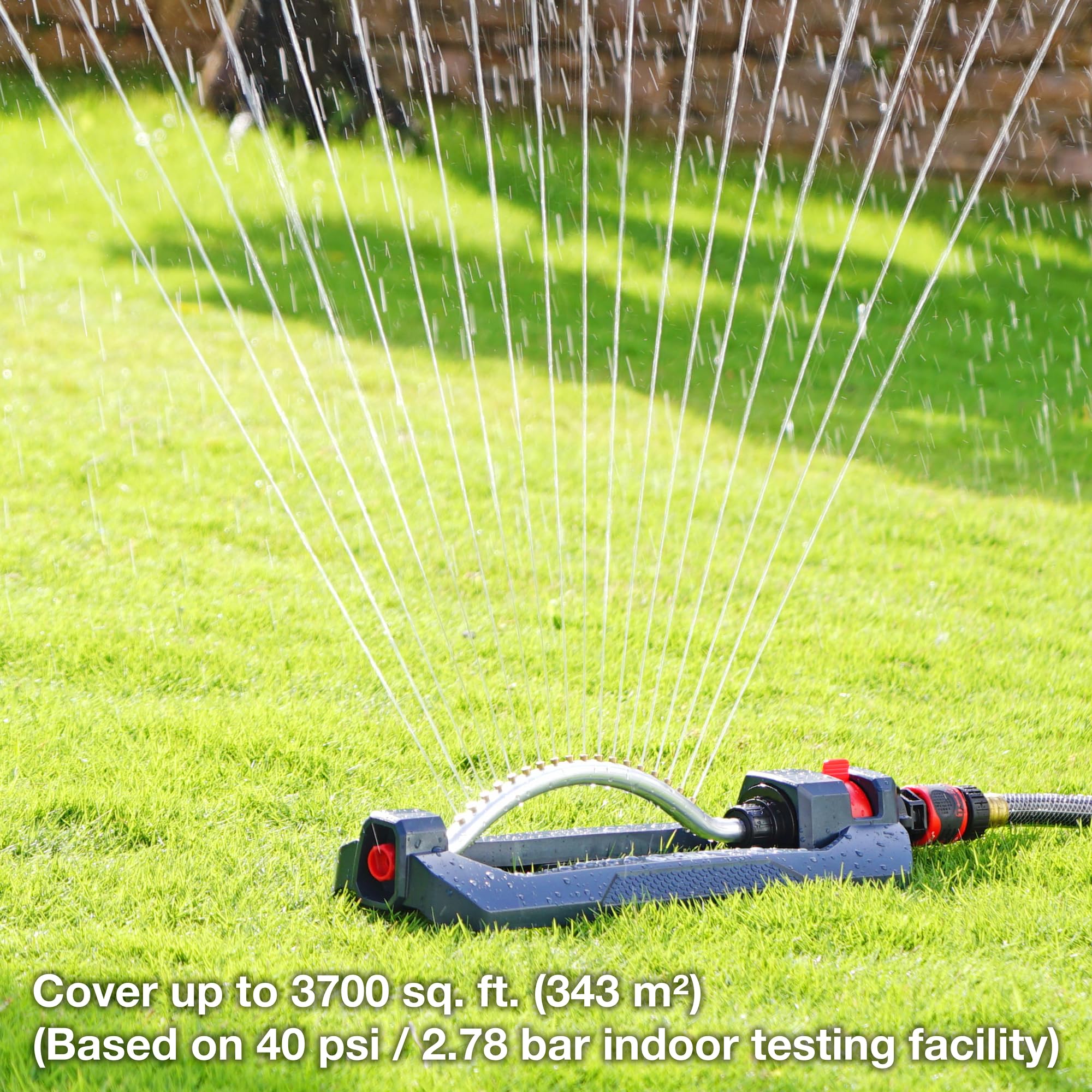 Eden Turbo Oscillating Sprinkler side view showing adjustable spray range