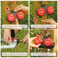 Eden Watering Timer attached to a faucet with hoses