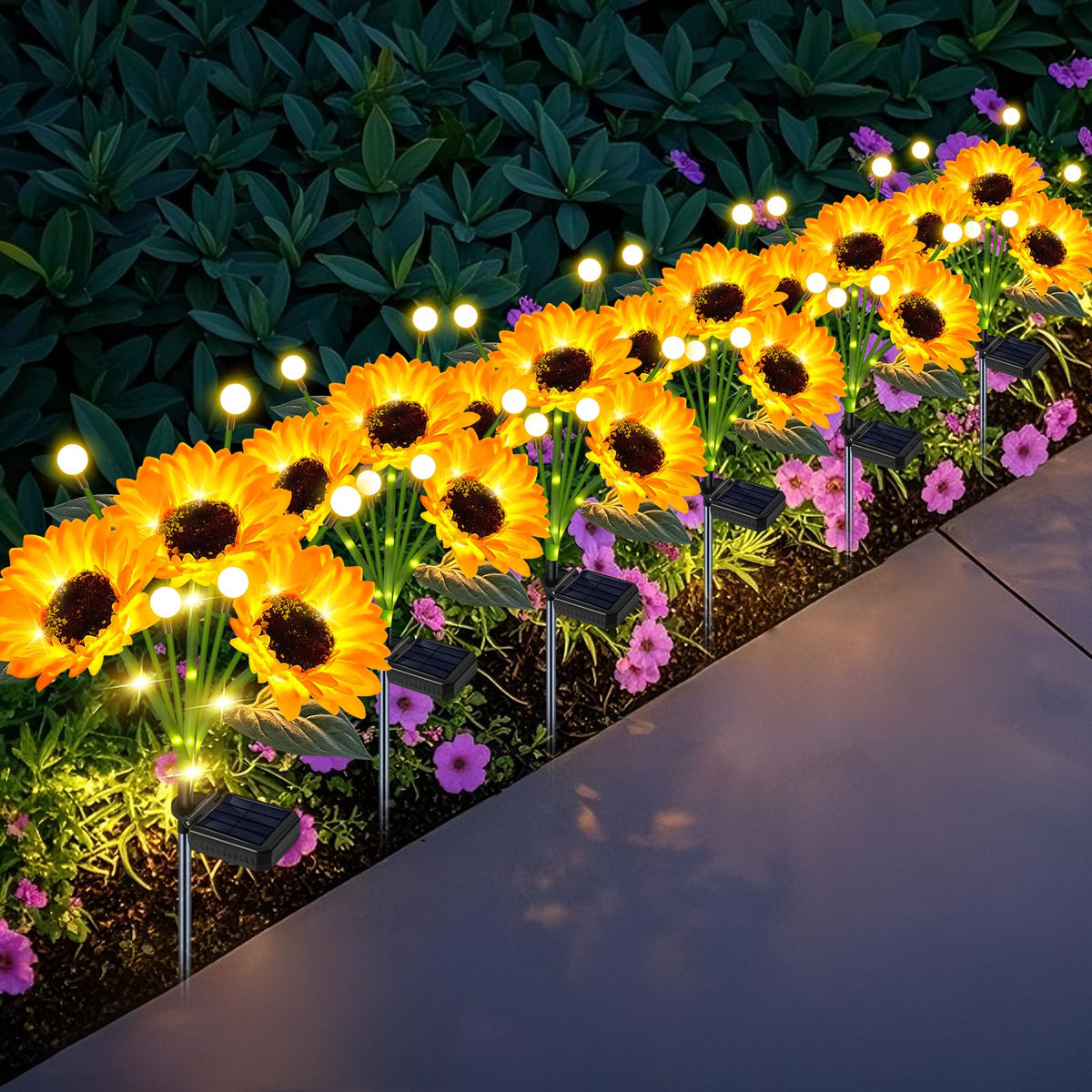 EDOF Solar Sunflower decorative light with firefly LEDs, front view