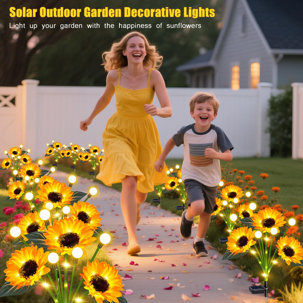 EDOF Solar Sunflower lights installed in a flowerbed