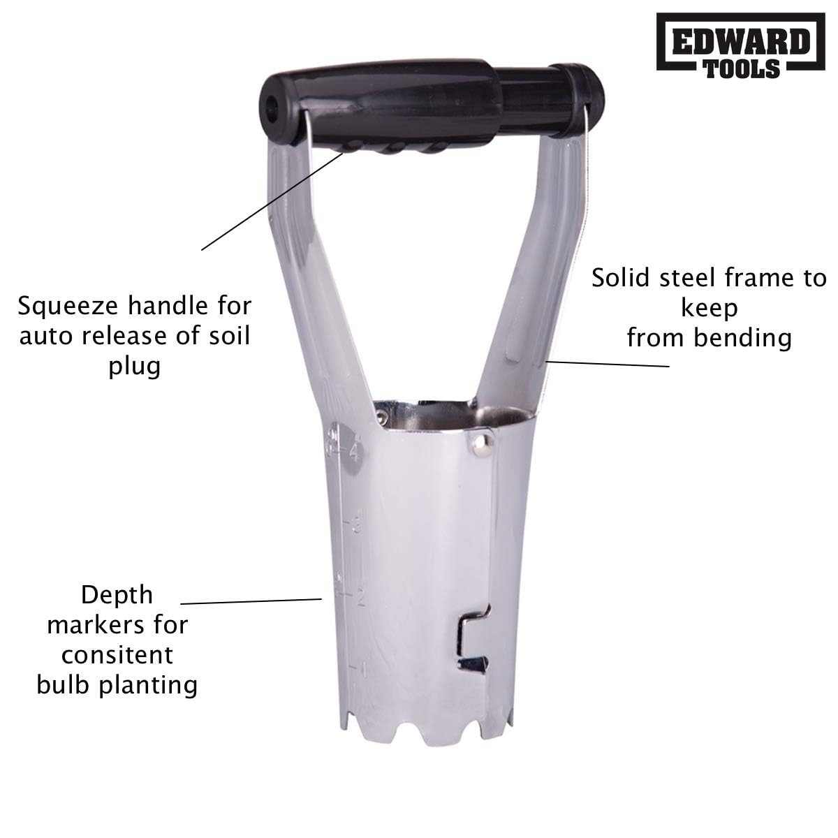 Edward Tools Bulb Planter showing automatic soil release mechanism