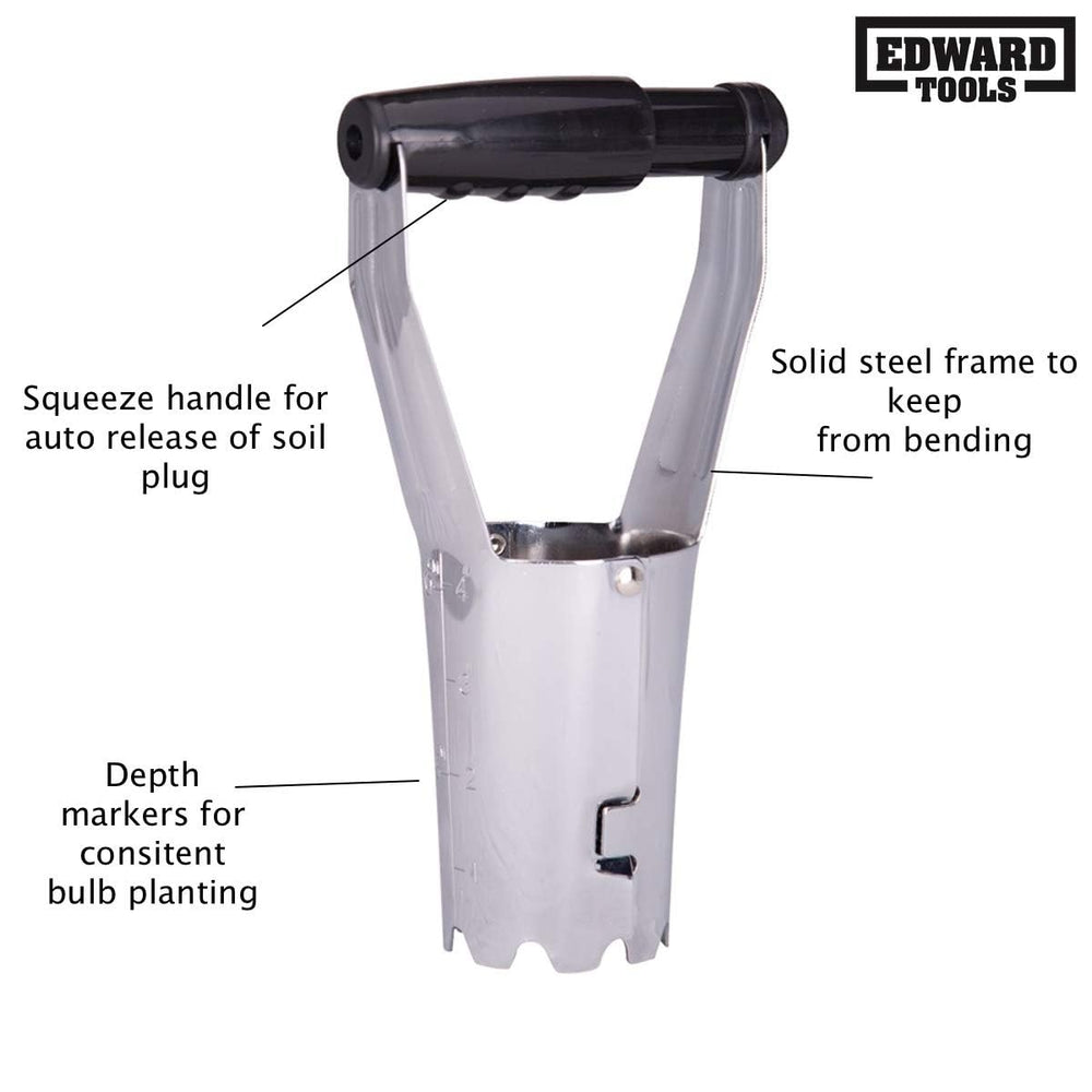 Edward Tools Bulb Planter showing automatic soil release mechanism
