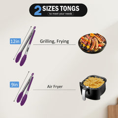 EEKEDO 12-inch cooking tongs with silicone tips, purple