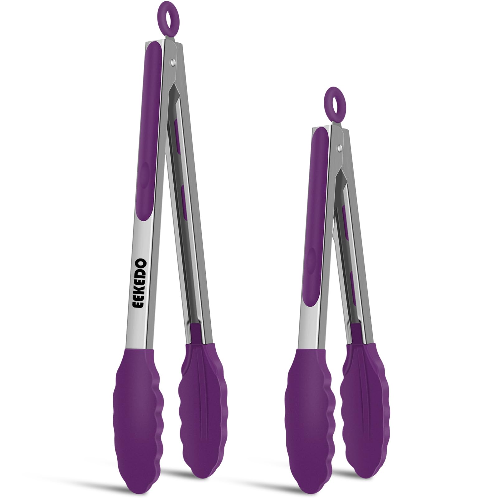 EEKEDO 9-inch cooking tongs with silicone tips, purple