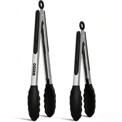 EEKEDO 9-inch stainless steel tongs with silicone tips front view