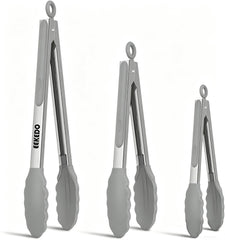 EEKEDO Kitchen Tongs Set, 7, 9, and 12 inches in light grey