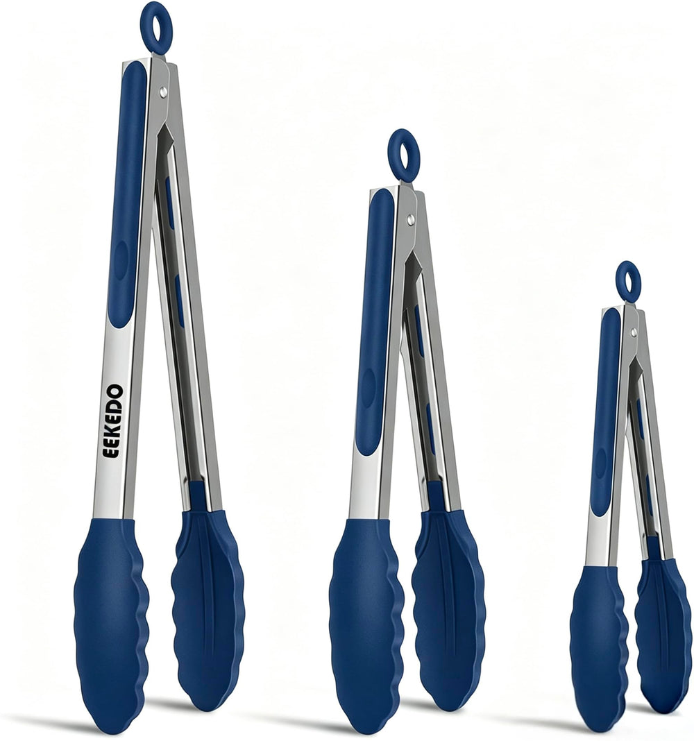 EEKEDO Silicone Tongs Set, Classic Blue 7-inch tongs