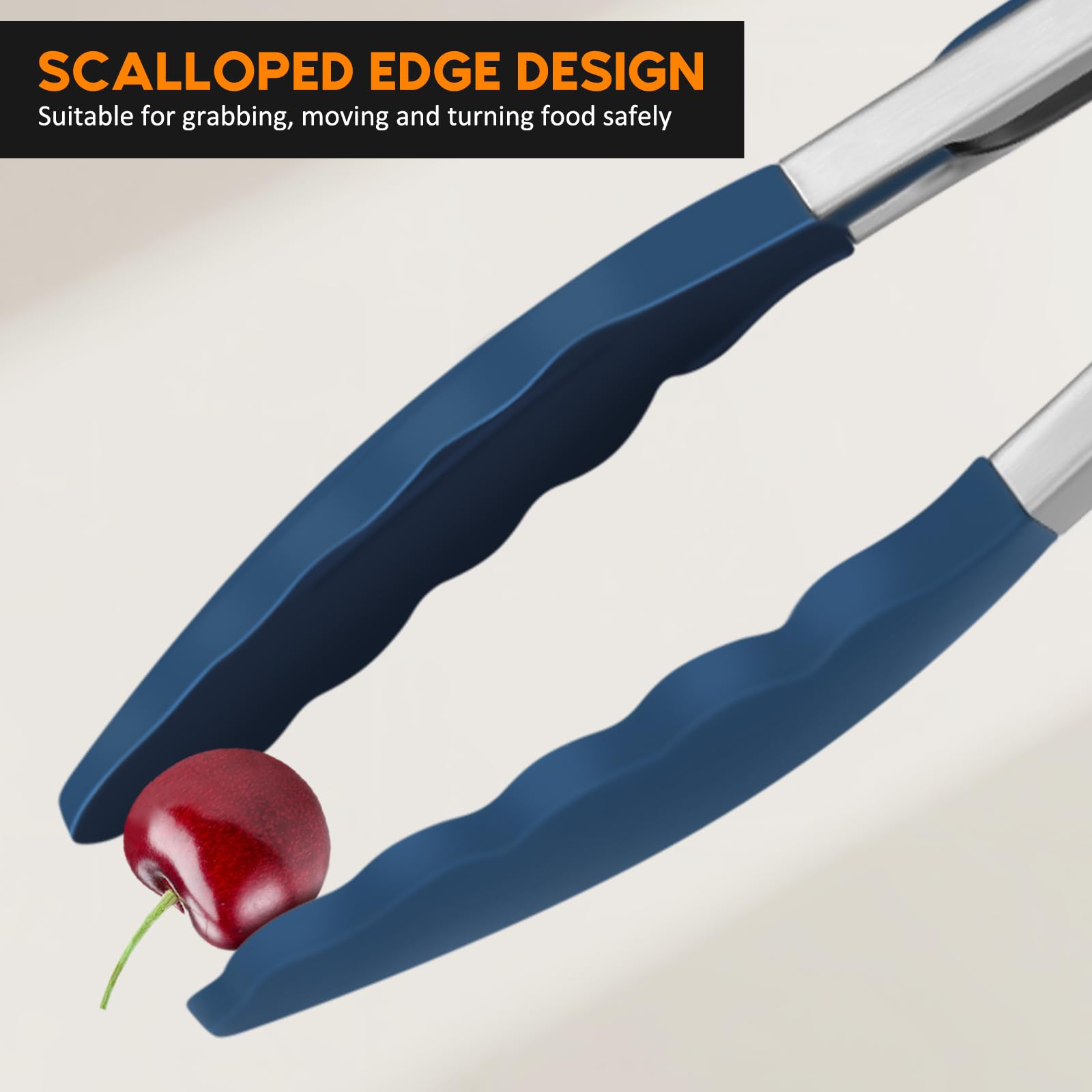 EEKEDO Silicone Tongs with scalloped edges holding food