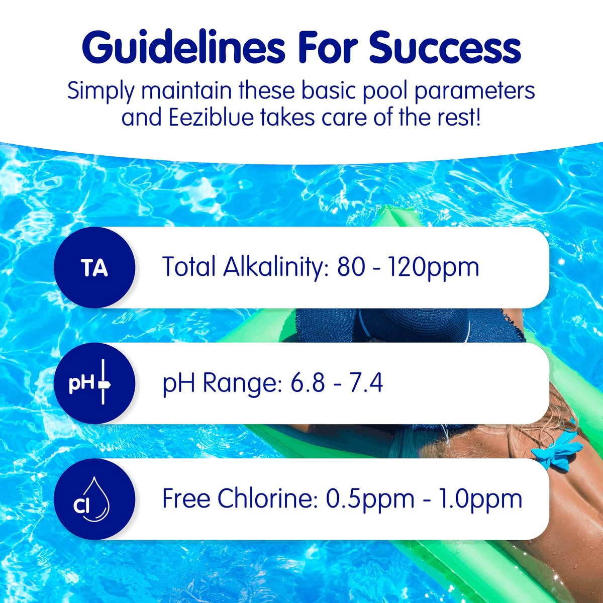 Eeziblue Pool Algaecide application in a swimming pool