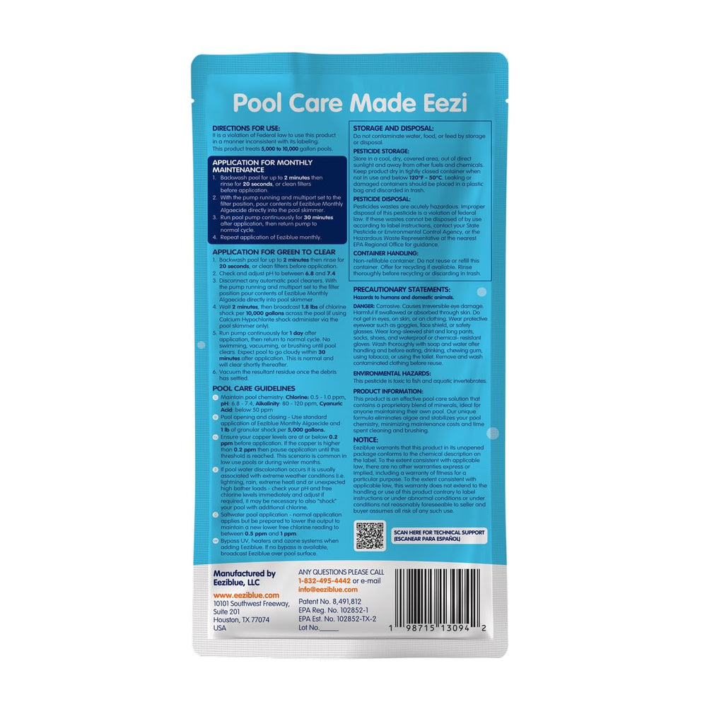 Eeziblue Pool Algaecide with pool water clarity test