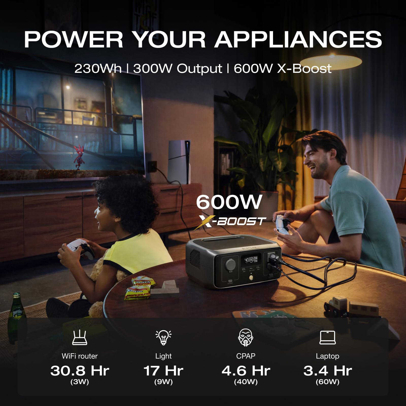 EF ECOFLOW RIVER 3 Portable Power Station side view