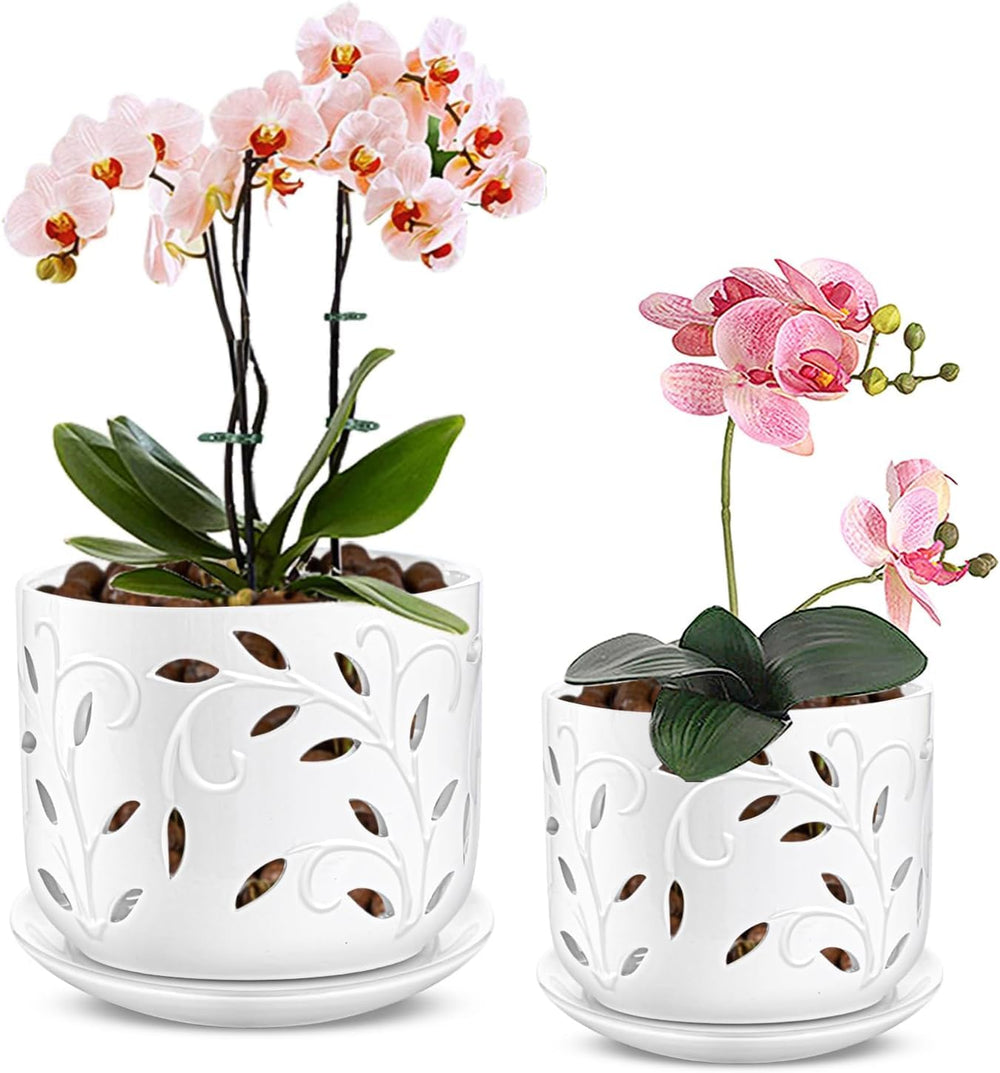 EFISPSS ceramic orchid pot 5 inch front view with drainage holes