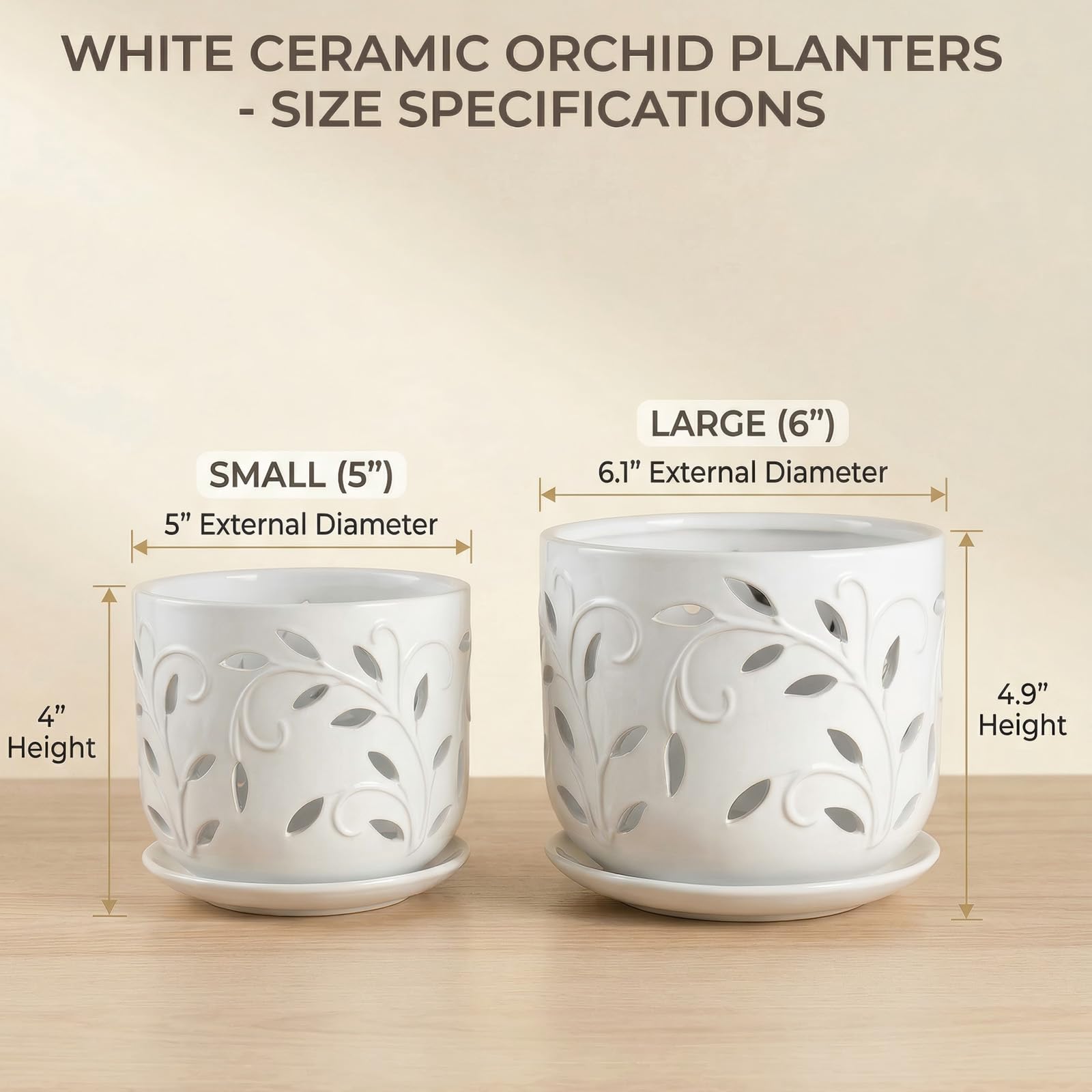 EFISPSS ceramic orchid pot 6 inch side view showcasing leaf cutouts