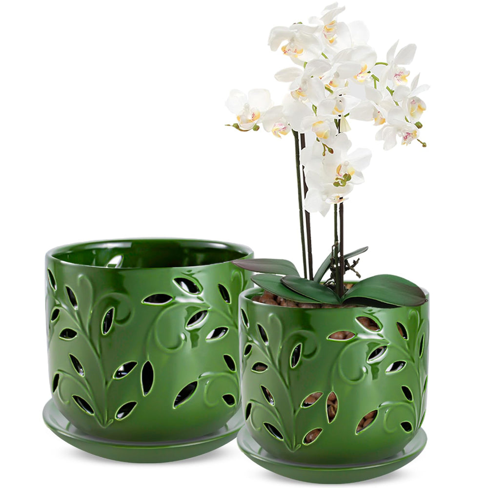 EFISPSS Orchid Pot 5 inch ceramic pot with drainage holes