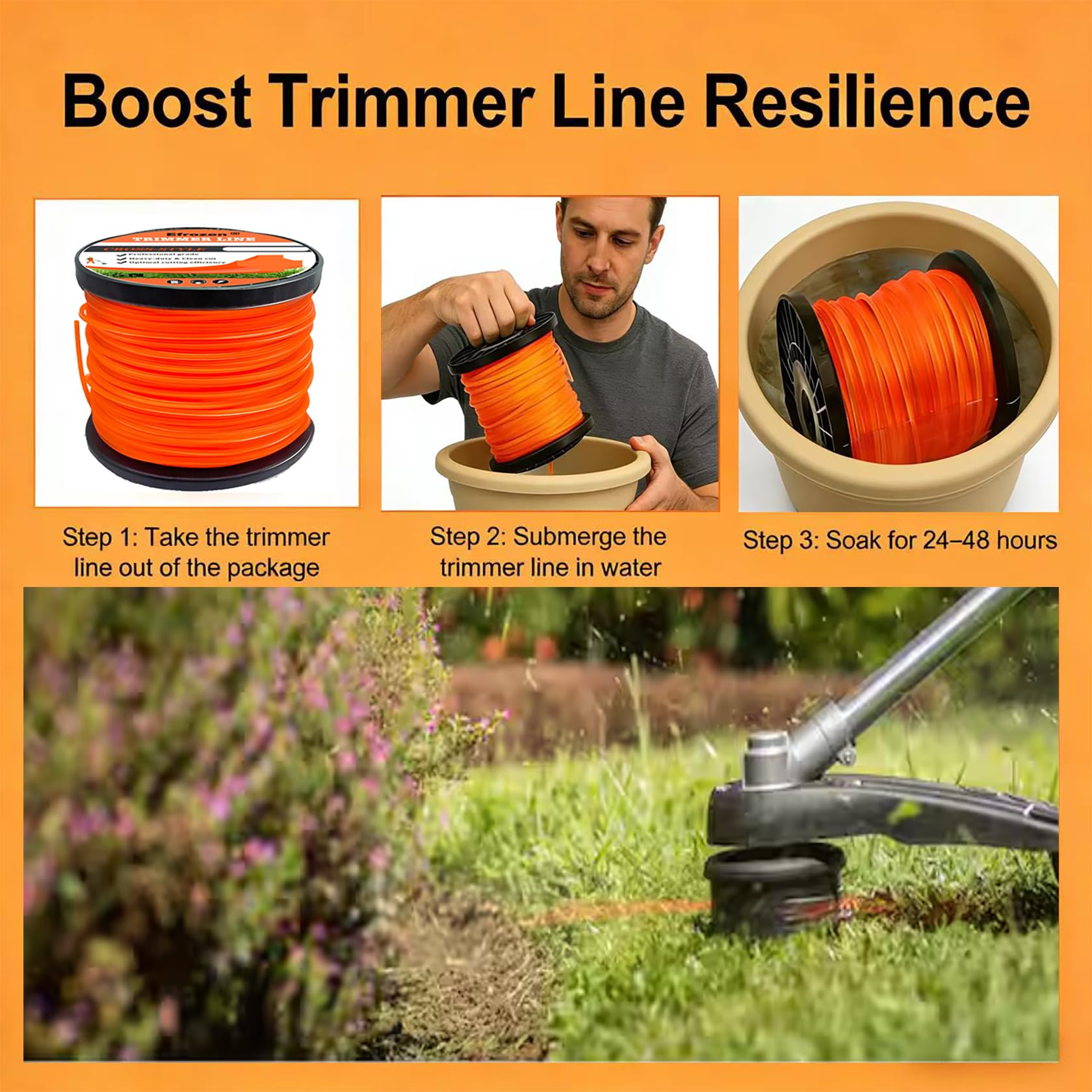 efrozen Weed Eater String in garden setting during trimming