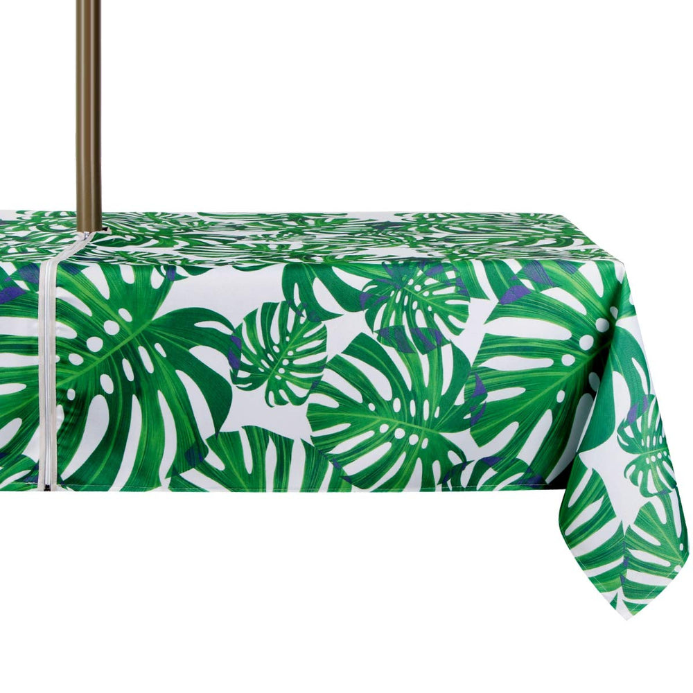 EHouseHome 60x84 inch rectangle tablecloth with umbrella hole, leaves pattern