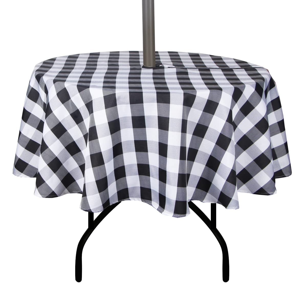 EHouseHome 70 inch round tablecloth with umbrella hole, black and white