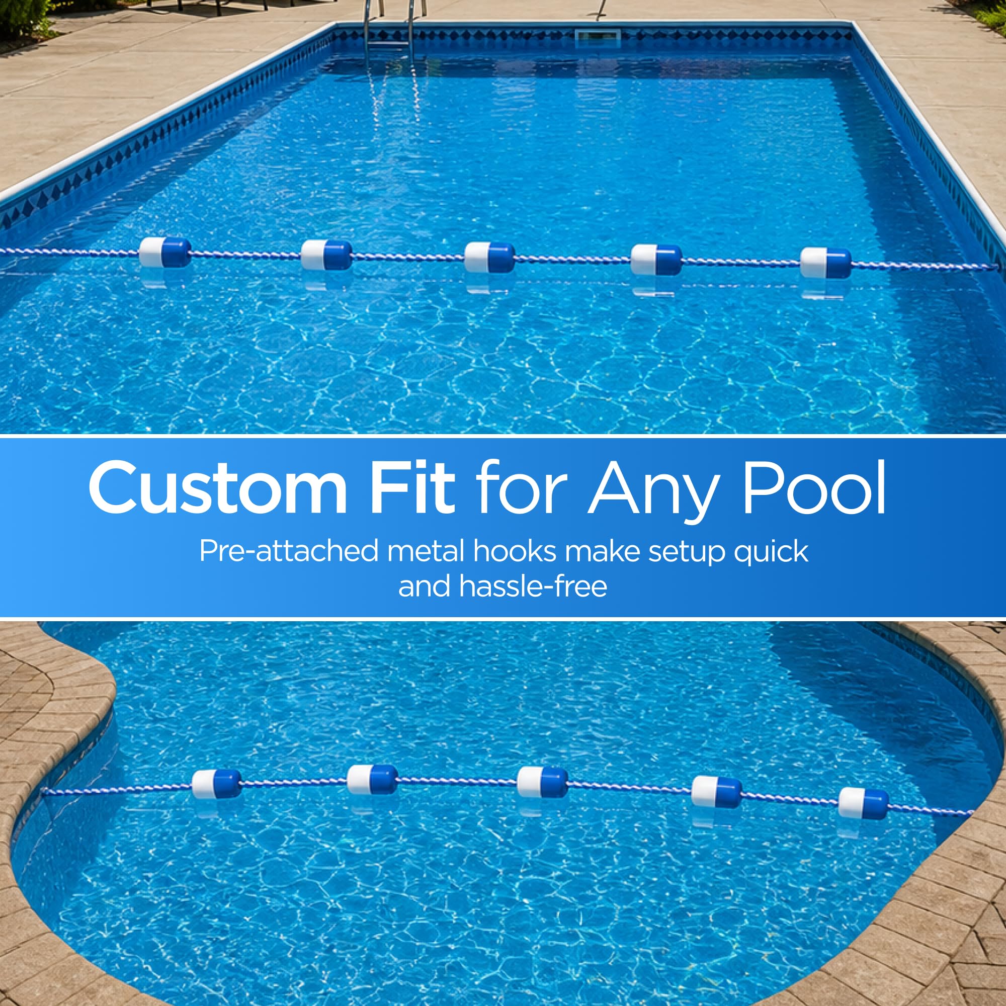 Eight integrated float buoys on FibroPool safety rope