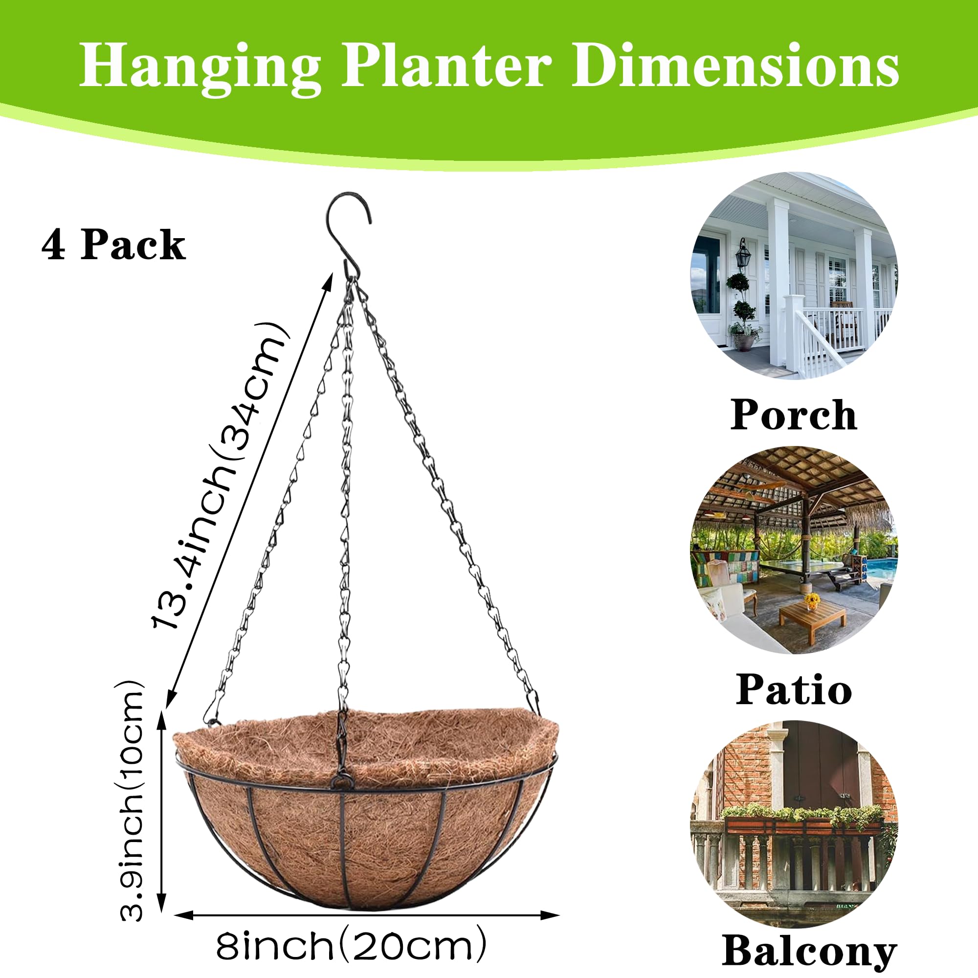 EIMQUVW 8 inch black hanging planter basket with plant