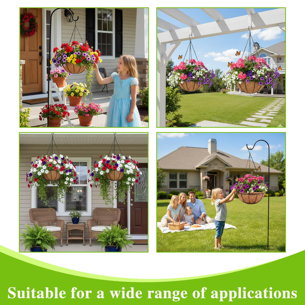 EIMQUVW hanging baskets displayed on a porch