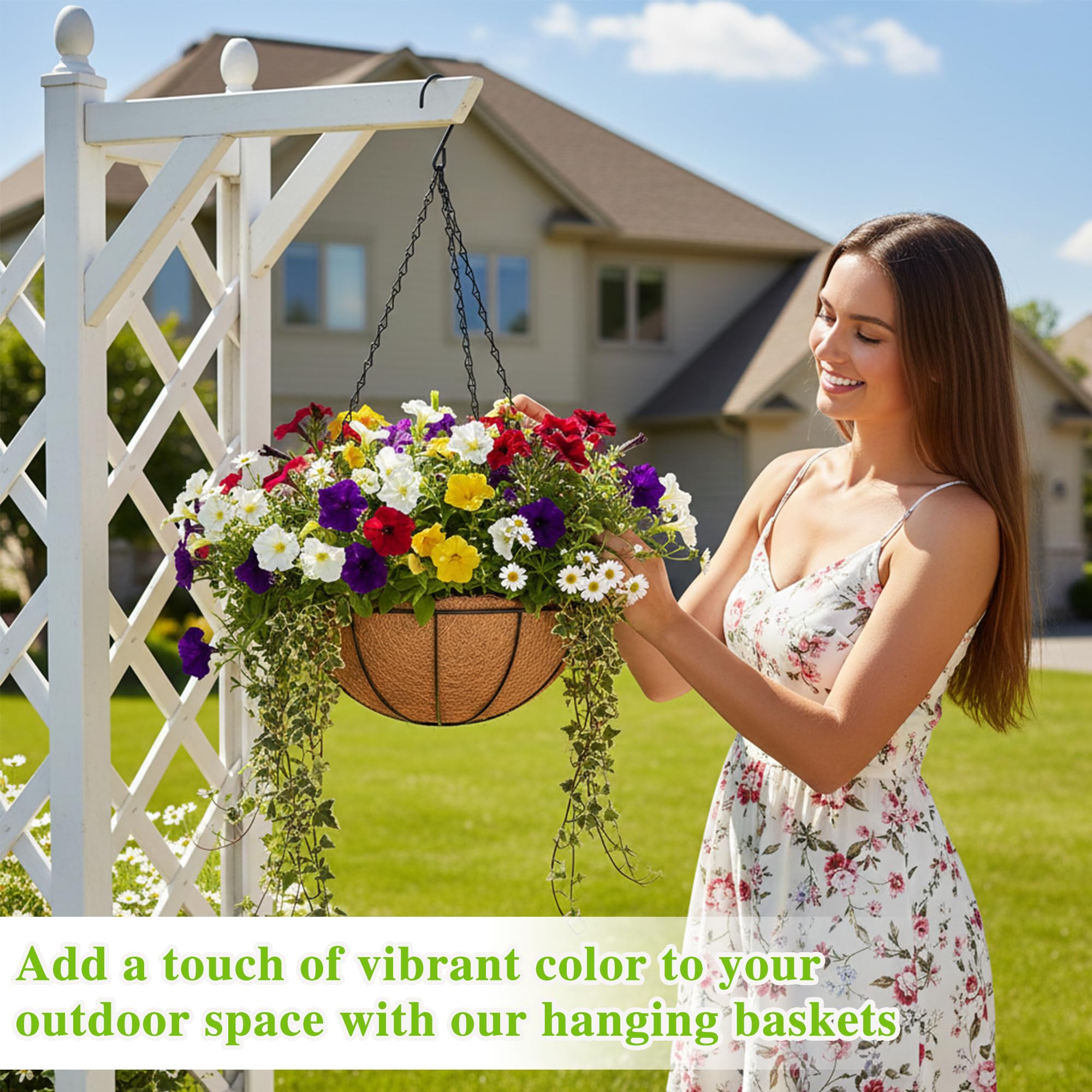 EIMQUVW hanging planter basket on a balcony with flowers