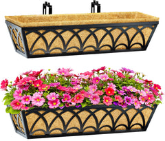 EINYEXW 24 Inch Railing Planter Box front view with coco liners