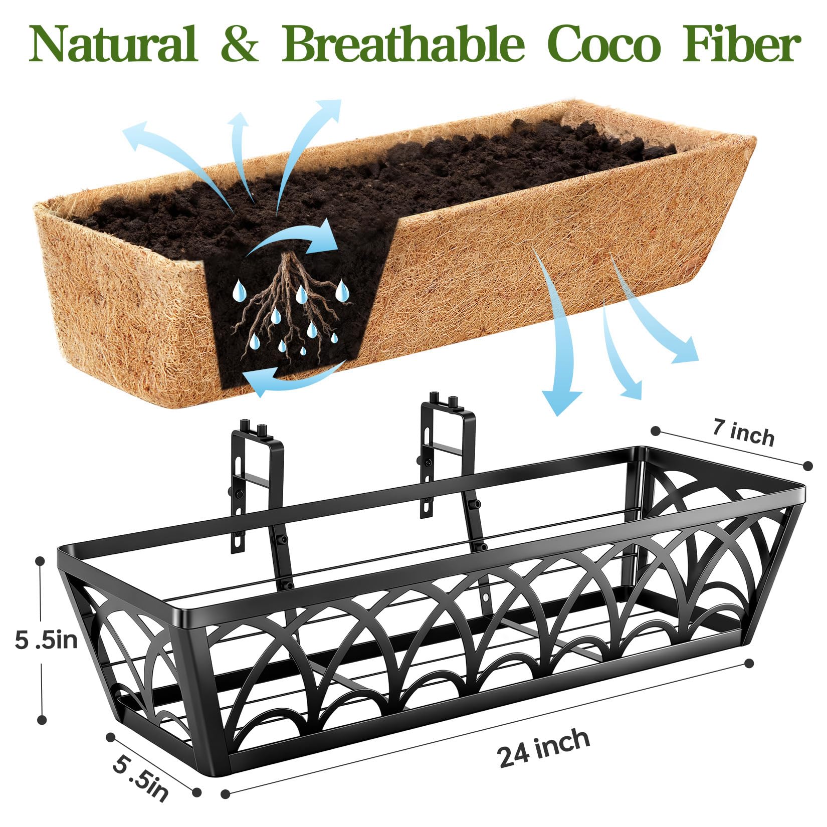 EINYEXW 24 Inch Railing Planter Box side view with adjustable brackets